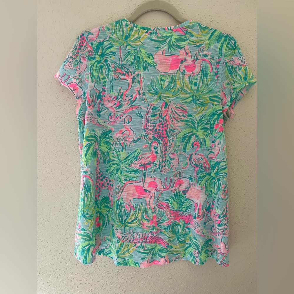 Lilly Pulitzer Women’s Small Etta V-Neck Short Sleeve Seasalt Blue On Parade Top - Picture 7 of 15